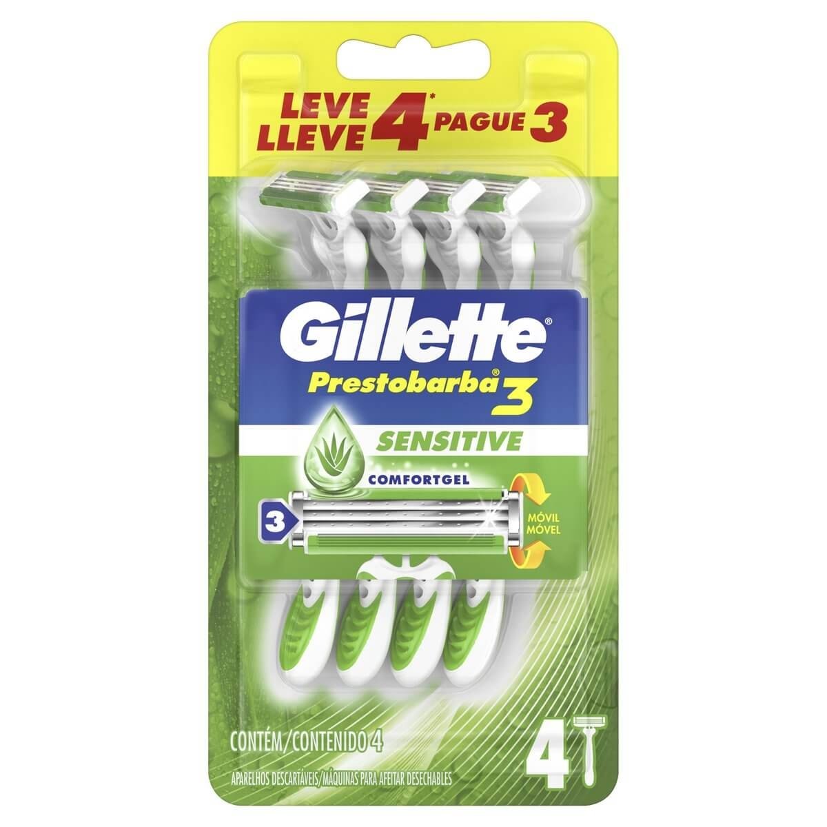 Aparelho de Barbear Gillette Prestobarba 3 Sensitive Aloe Ve