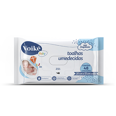 Toalhas Umedecidas Voiké Baby sem fragrância 48 unidades