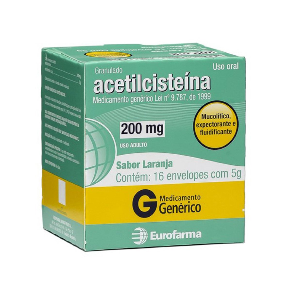 Acetilcisteína 200Mg Eurofarma Com 16 Envelopes De 5G Cada